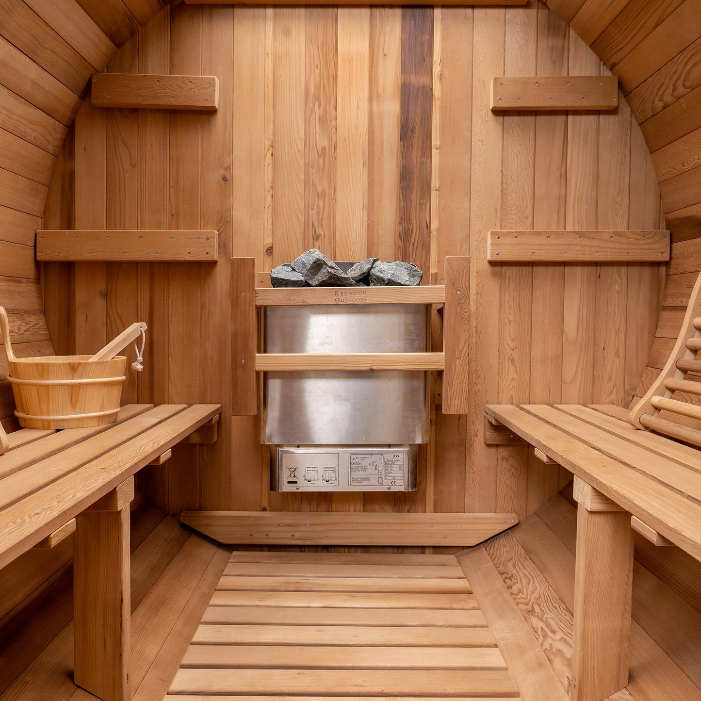 Barrel Outdoor Sauna - 6 Person w/ Harvia Spirit Wi-Fi 8kW Heater